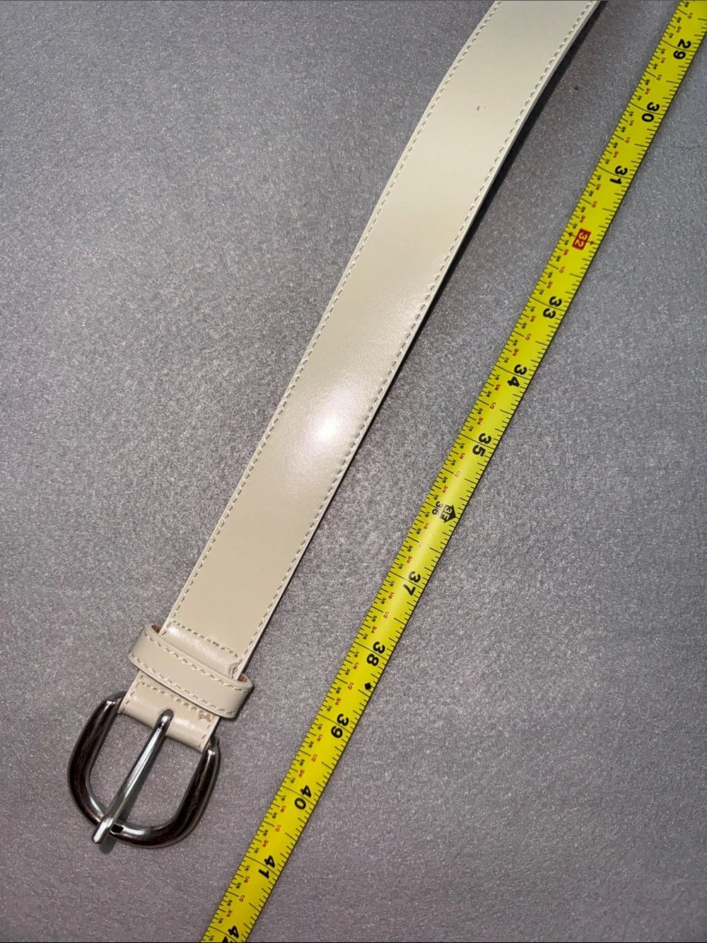 Berge Soft Cream Leather Belt with Brushed Silver Buckle Made in Italy Size M